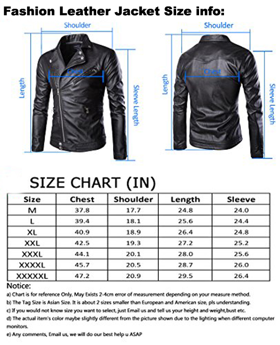 Bomber Leather Jacket Size Chart | Mens Leather Jacket ...